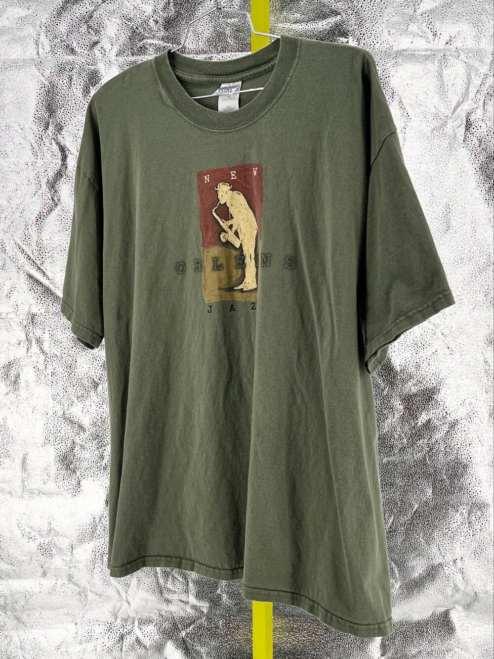 90s Vintage New Orleans Jazz Tshirt XXL Olive Green 1990s